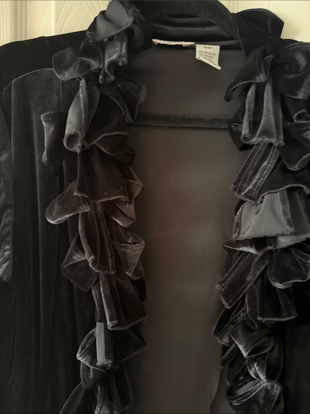 Black Velvet Ruffle Open Front Jacket - Picture 3 of 3